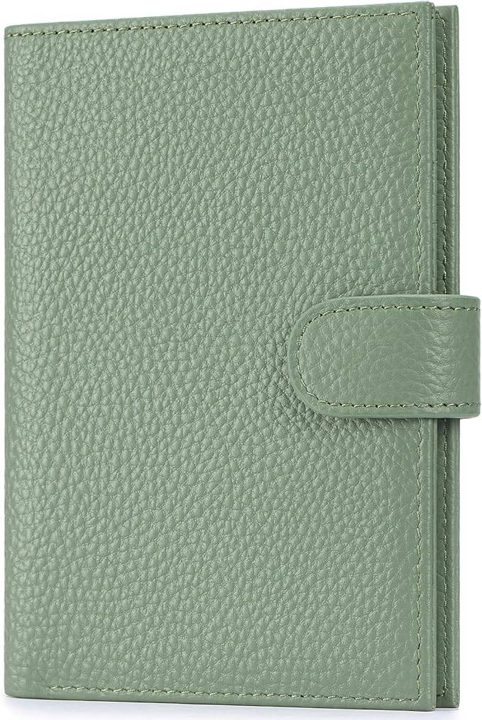 Passport Holder for Travel Women RFID Blocking Genuine Leather Passport Wallet with Card Slots, Zipper Coins Pocket, Cash Holder, Green