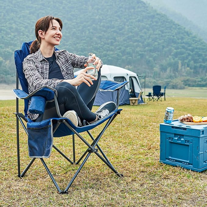 EVER ADVANCED Camping Chairs, Lawn Chairs Outdoor Sports Chairs, Folding Chair Camping Chairs for Adults, Supports 400lbs