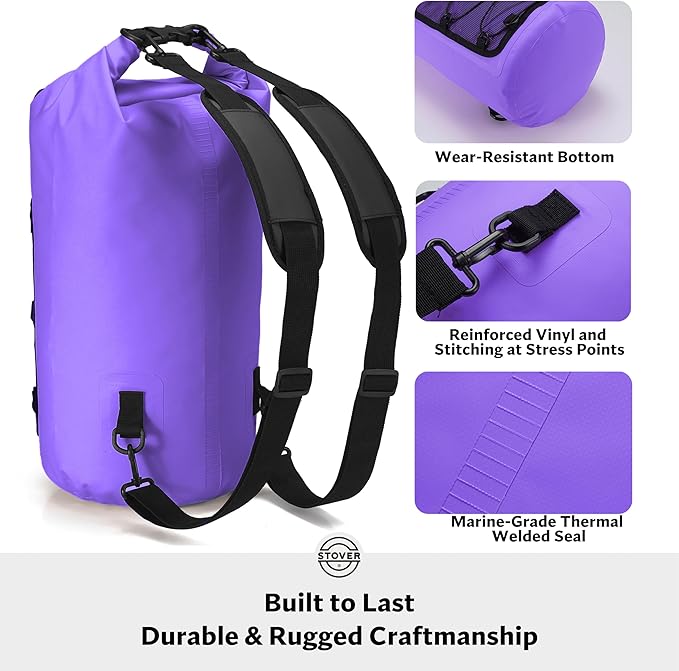 STOVER 5/10/25/30/40/55L Waterproof Backpack- Floating Dry Bag for Kayaking, Travel, Beach, Hiking, & Camping, Men/Women