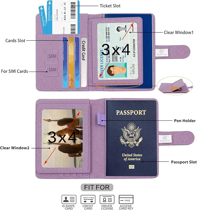 Melsbrinna Rfid Passport Holder for Travel women/Men, Cute Passport Wallet Rfid Blocking Card Slots, Rfid Passport Cover/CaseTravel Wallet, Passport Book Holder (1, Purple1)