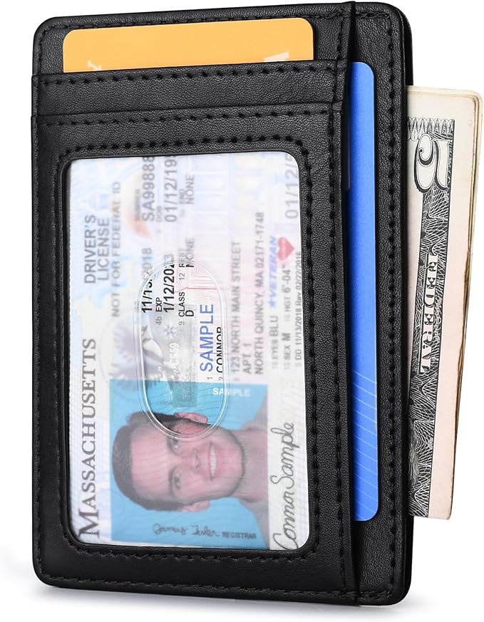 Buffway Slim Minimalist Front Pocket RFID Blocking Leather Wallets for Men and Women - Slate Black