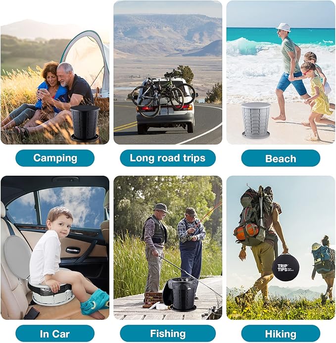 TRIPTIPS Upgrade Retractable Portable Toilet Travel Toilet Adjustable Height Camping Toilet Portable Potty for Adults Kids, Foldable Portable Toilet for Camping/Car
