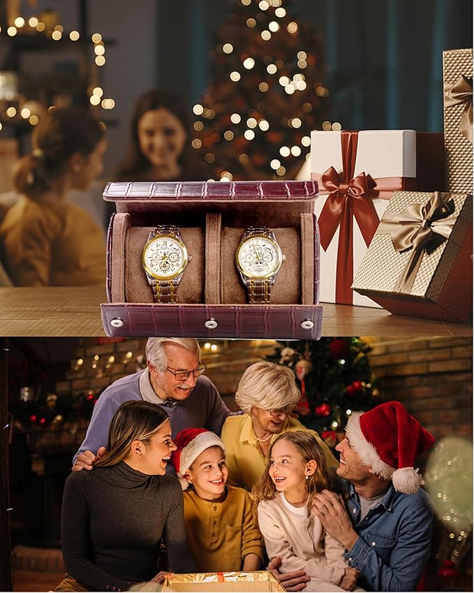MR.OKAY 2 Watch Travel Case- Classic Leather Watch Case With Superb Texture.(Portable Watch Roll Or Organizer For Storage And Display).Festival Gift For Men, All Handcrafted By Artisans.