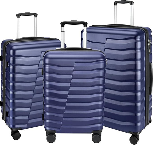 Lightweight Luggage with Spinner Wheels & YKK Zipper, 3-Piece Suitcase ABS+PC Hardside Hard Shell Luggage Sets with TSA Lock for Men, Dark Navy Blue (20+24+28 inch)