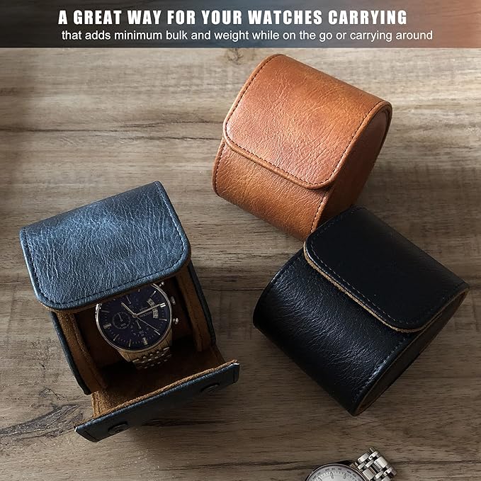 Longjet Watch Roll Travel Case for Men Portable Watches Organizer Box with Removable Velvet Pillow Holder (1 Slot Brown)