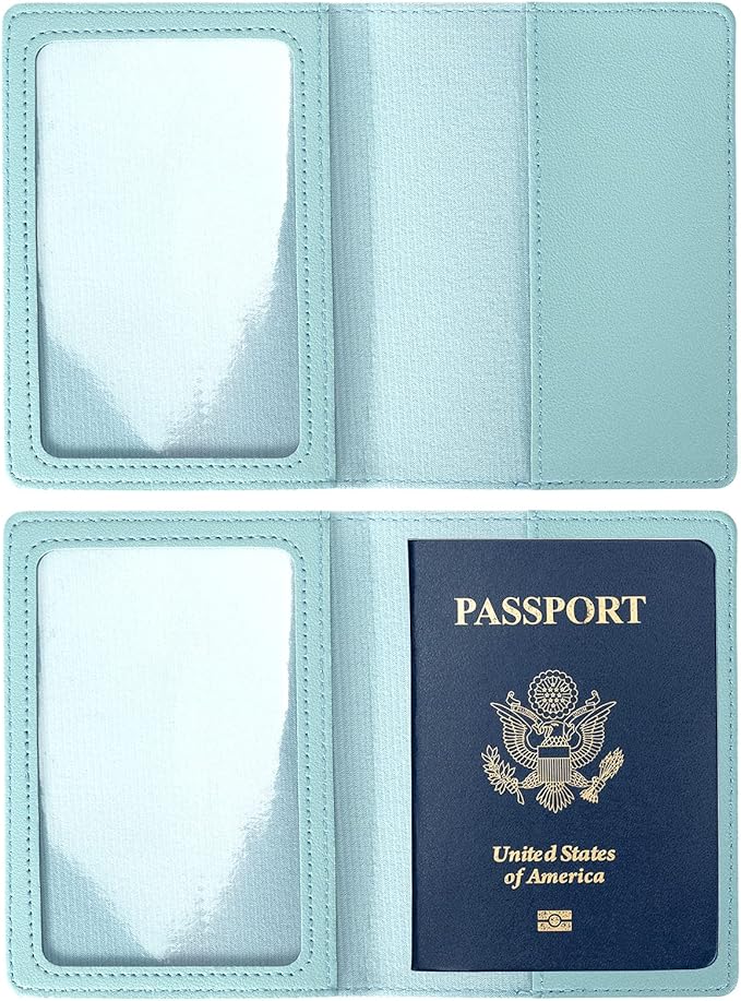 2 Pack Passport covers and Vaccine Card Holder PU Leather Passport Wallet Vaccine Case Protector Slot Travel Passport Wallets for Women & Men (Blue & Pink)