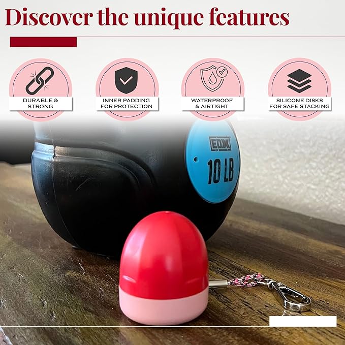 RING THING - Ring Holder Keychain, Jewelry Organizer and Storage, Portable Waterproof Ring Holder, Pill Box Keychain Container, Gym Accessory, and Travel Ring Case (Pink & Red)