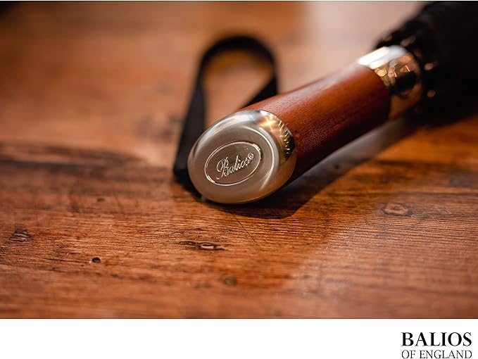 Balios (Designed in UK) Travel Umbrella Luxurious Golden Hardwood Handle Auto Open & Close Windproof Frame Single Canopy Automatic Folding Umbrella Men's & Ladies