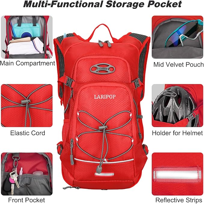 LARIPOP Hydration Backpack, 18L Hiking Backpack with 2L Water Bladder, Lightweight Water Pack for Cycling, Hiking, Biking