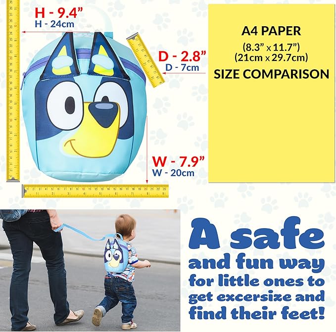 Bluey Backpack with Toddler Safety Harness for Kids Daycare Bag Backpack with Leash Preschool Outdoor Travel Gifts for Kids (Blue)