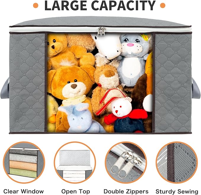 combocube 3 Pack Closet Organizers and Storage Containers, Clothes Storage Bins, Storage Bags with Large Clear Window & Handles for King Comforter, Pillow, Quilt, Bedding, Clothes
