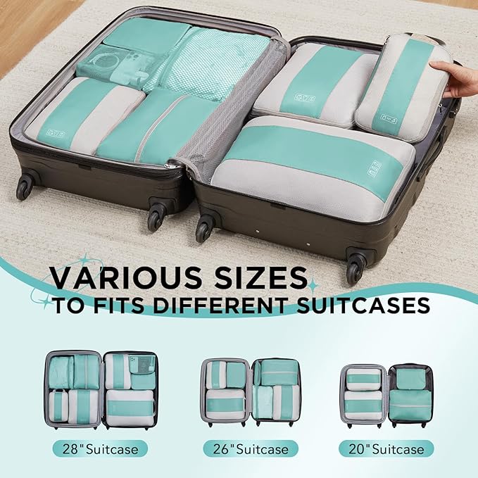 8 Set Compression Packing Cubes for Travel Essentials,Compressible Expandable Packing Cubes for Suitcase,OlarHike Luggage Organizer Bags for Travel,Handy Helper for Organizing Clothes(New Blue Green)