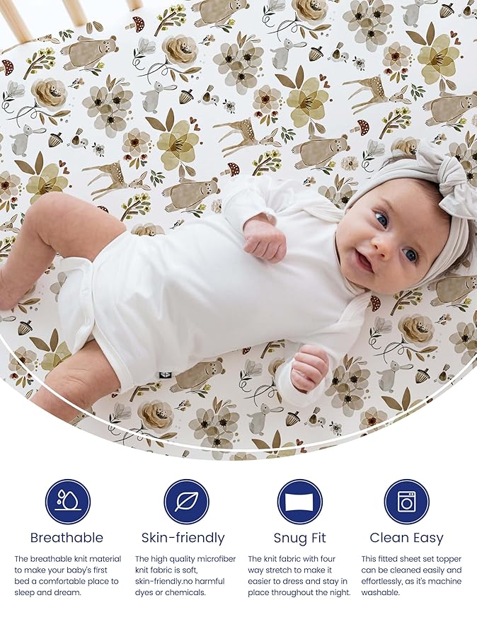 TotAha Crib Sheets for Boys Girls, Buttery Soft Crib Mattress Fitted Sheet, Super Stretchy Jesery Knit Baby Sheet, Silky Comfort Baby Bed Sheets 28x52x9 Extra Deep Pocket(Botanical Garden & Cute Bear)