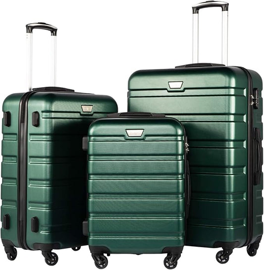 Coolife Luggage 3 Piece Set Suitcase Spinner Hardshell Lightweight TSA Lock (dark green3)