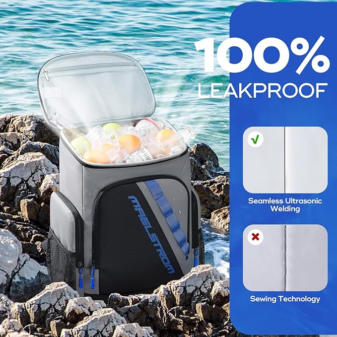 Maelstrom Backpack Cooler,36 Can Cooler Backpack,Soft Cooler Bag Insulated Leakproof,Lightweight Ice Chest Backpack,Travel Cooler Lunch Backpack for Camping,Hiking,Beach,Gray