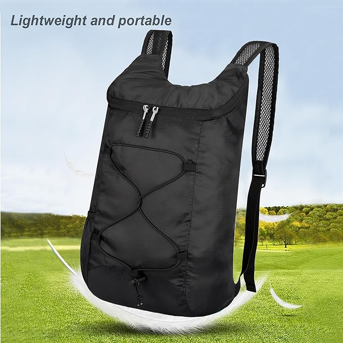 16L Hiking Daypack Lightweight Foldable Travel Backpack Water Repellent Camping Outdoor Packable Easy Carry-on Bag (Black)