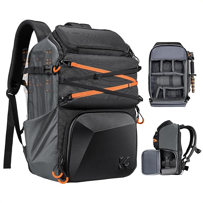 K&F Concept Camera Backpack Shoulder Bag for Photographers, Hardshell Case Camera Bag, Multifunction Photography Backpack with 15.6" Laptop Compartment