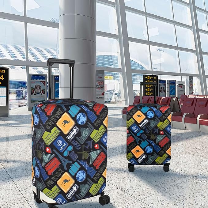 Explore Land Travel Luggage Cover Suitcase Protector Fits 18-22 Inch Case (Bon Voyage, S)