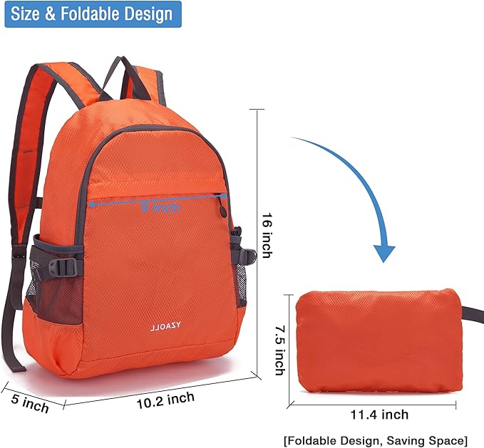 YZAOLL Small Lightweight Packable Hiking Backpack, 20L Hiking Backpack Day Pack for Women Men Travel Camping Vacation,Orange