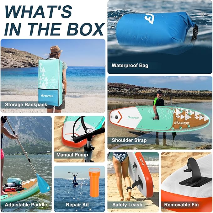 FBSPORT 11' Premium Stand Up Paddle Board, Yoga Board with Durable SUP Accessories & Carry Bag | Wide Stance, Surf Control, Non-Slip Deck, Leash, Paddle and Pump for Youth & Adult