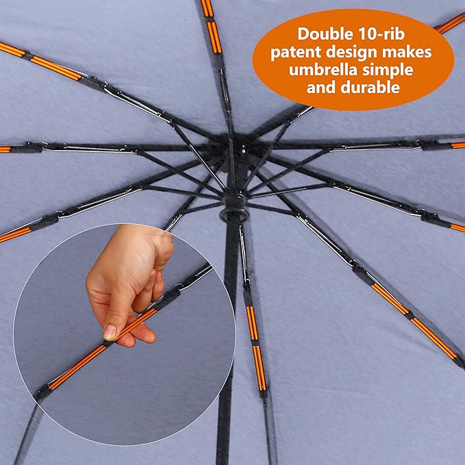 46 Inch Compact Umbrellas for Rain - Travel Small Umbrella - Automatic Folding Umbrella - Windproof Portable Umbrella, Double 10-rib