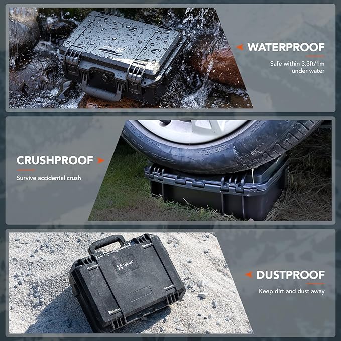 Lykus HC-3010 Waterproof Hard Case with Customizable Foam Insert, Interior Size 11.81x7.87x4.72 in, Suitable for Pistol, Camera, Lens, Drone, Mic, Flashlight, Electronics, Tools, and More