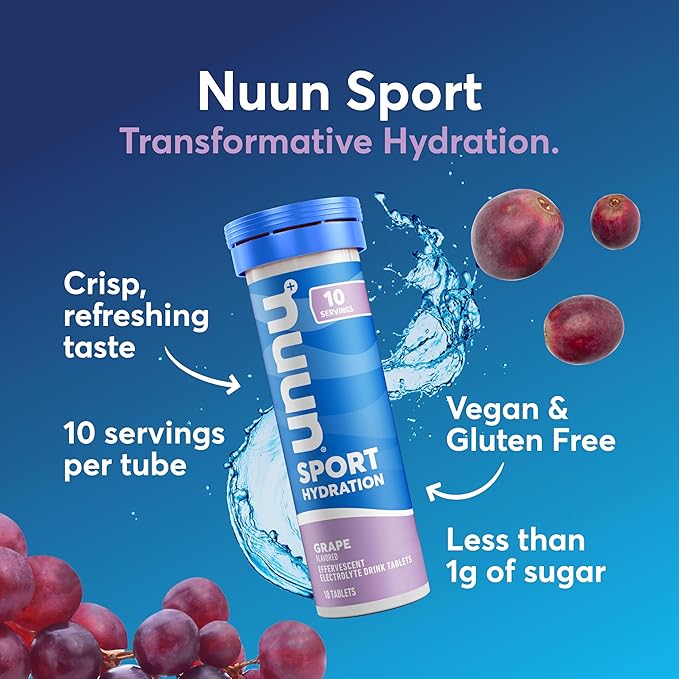 Nuun Sport Electrolyte Tablets with Magnesium, Calcium, Potassium, Chloride & Sodium, Gluten Free & Vegan, Grape, 8 Pack (80 Servings Total)