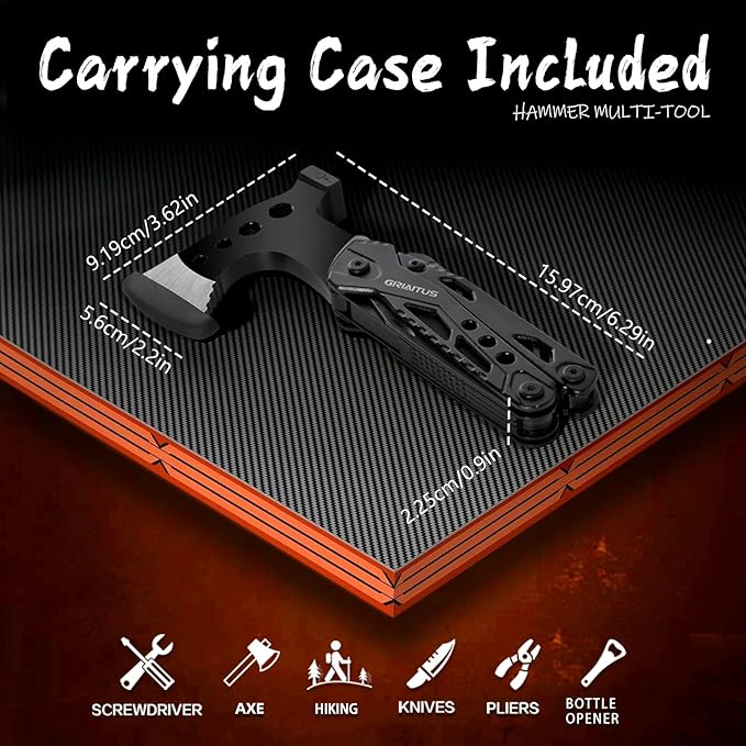 Camping Multitool Accessories Stocking Stuffers for Men 16 in 1 Multi Tool Survival Gear with Axe Hammer Pliers Saw Screwdrivers Bottle Opener Whistle with Sheath for Hiking, Gifts for Men Dad Him