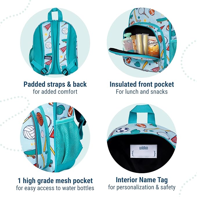 Wildkin 12-inch Kids Backpack – Padded, Adjustable, Ideal for Daycare & Travel - Team Spirit