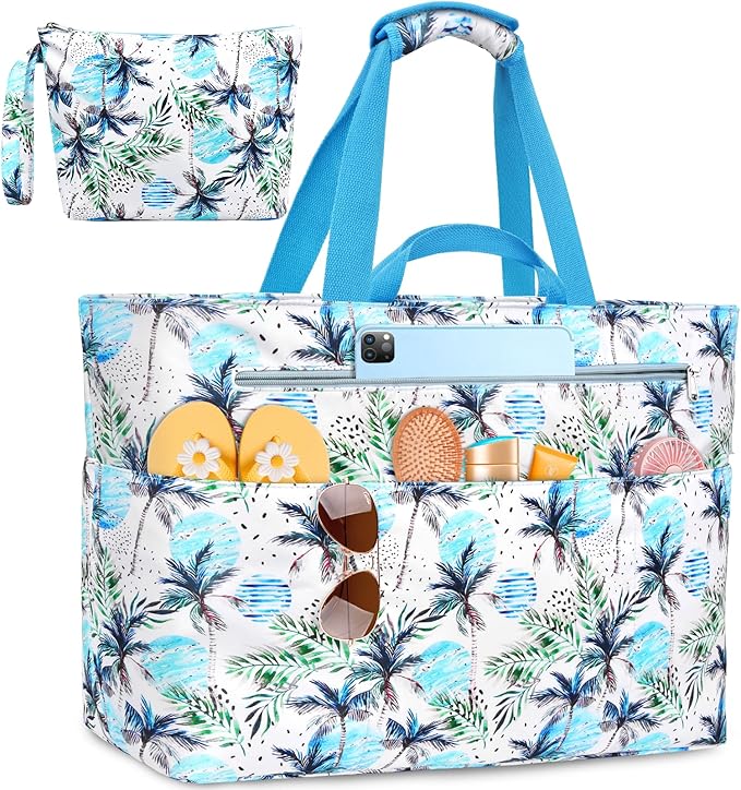 Extra Large Beach Bags for Women, Waterproof Sandproof Beach Tote Bag Zipper Foldable Swim Pool Bag with Wet Pocket