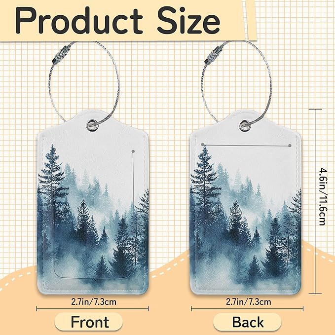 3 PCS Misty Forest Landscape Luggage Tags,Suitcase Tags Privacy Cover ID Label with Stainless Steel Loop and Address Card for Travel Bag Suitcase