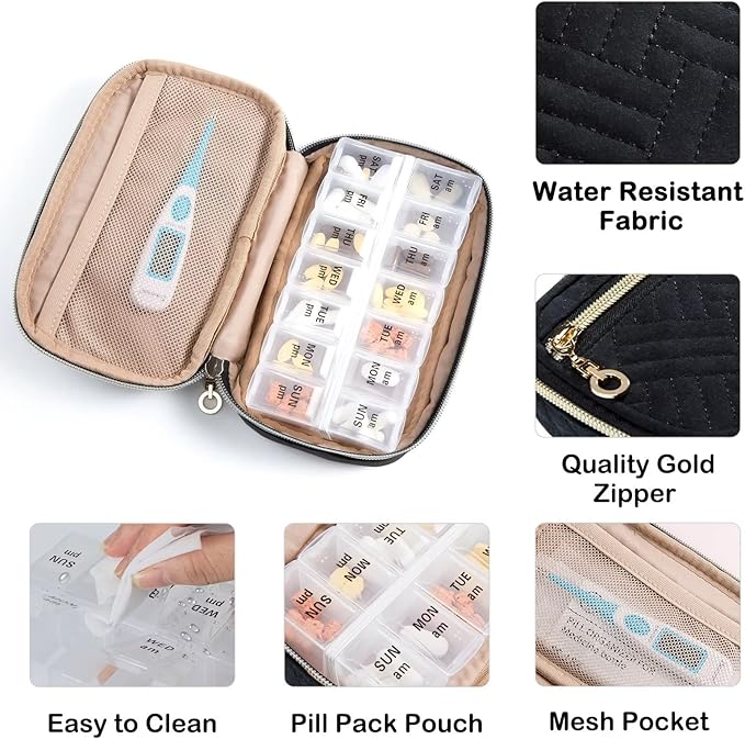 BAGSFY Pill Organizer Case 2 Times a Day- Weekly Medicine Organizer Travel Pill Box with Removable 7 Day Medicine Case Container for Fish Oil, Vitamin, Supplement