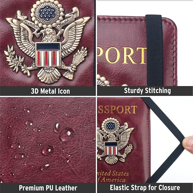 Passport Holder for Travel Women Men, Passport Wallet RFID Blocking US Passport Cover Case, Waterproof Leather Travel Documents Holder with Vaccine Card Slot, Ticket Organizer Carrier