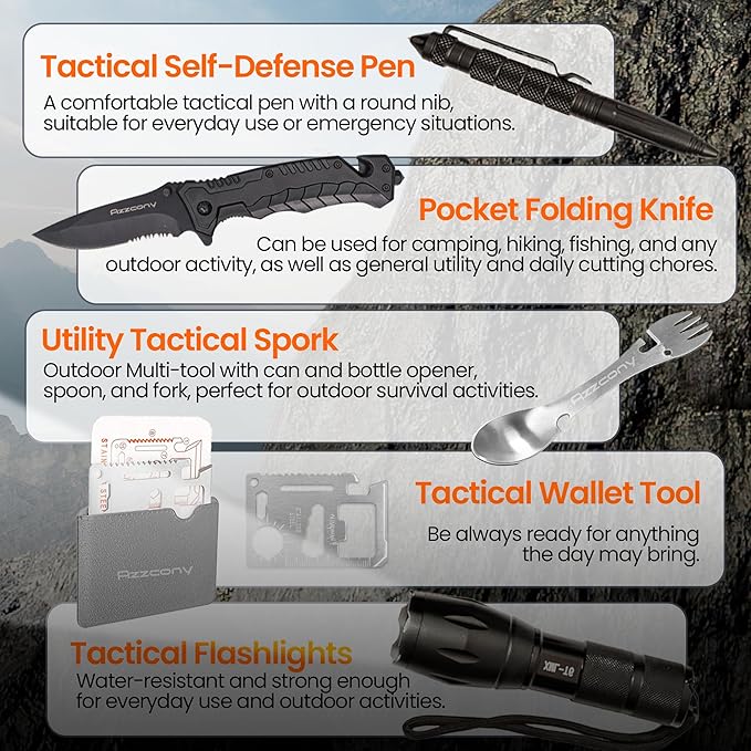 Emergency Survival Kit with First Aid Gears and Supplies - EDC Go Bugout Bag - Get Home Backpack for Camping Outdoor - Tactical Military Molle Pouch Grade - Gift for Man Woman