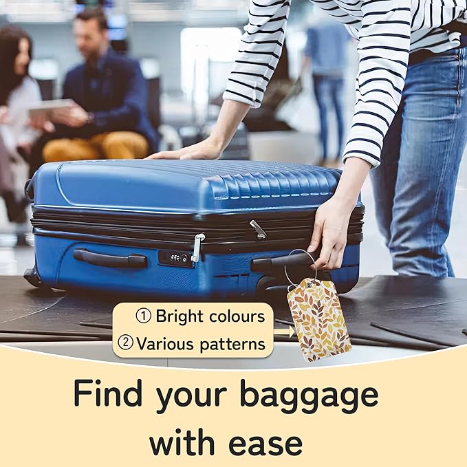 Hello Fall Luggage Tag for Suitcase,Autumn Leaves Design with Privacy Flap Name ID Label Metal Loop, 3 Pack