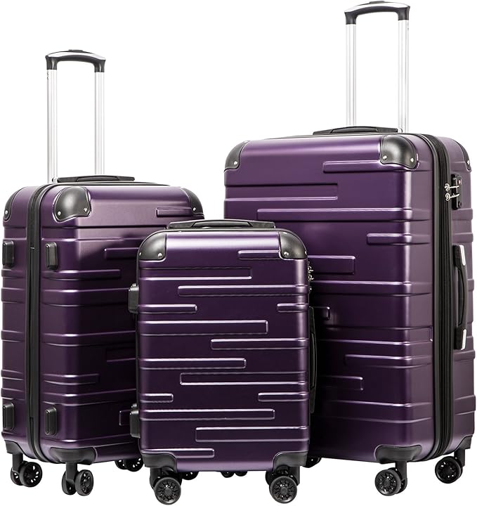 Coolife Luggage Expandable(only 28") Suitcase 3 Piece Set with TSA Lock Spinner 20in24in28in (purple)