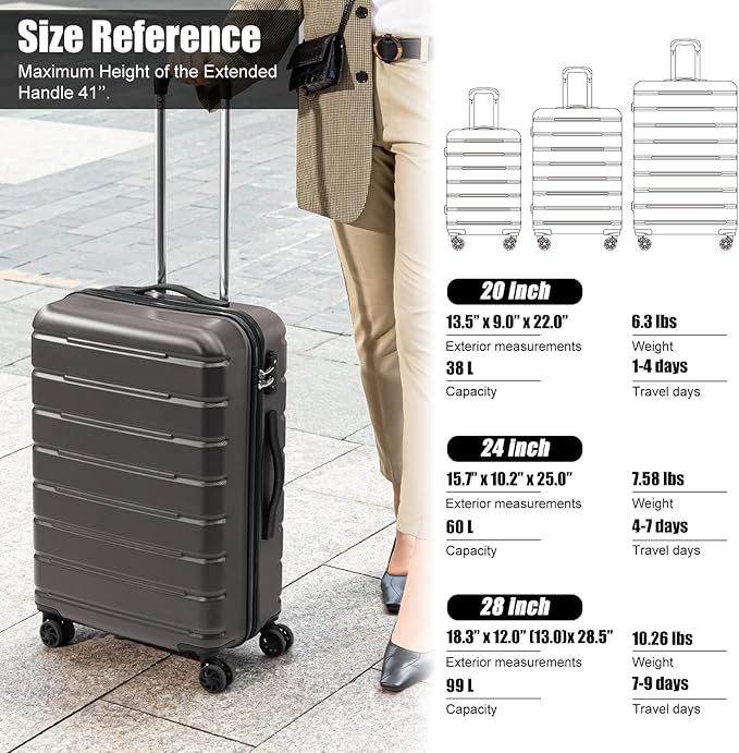 Coolife Luggage Suitcase Carry-on Spinner TSA Lock USB Port Expandable (only 28’’) Lightweight Hardside Luggage (Purple, L(28in))