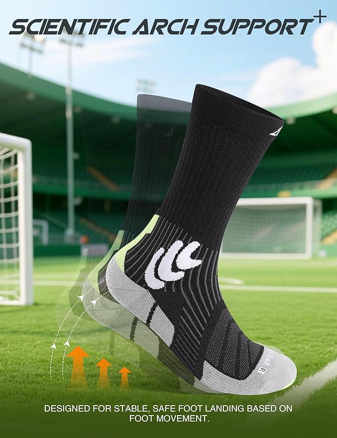 Men's Compression Running Socks: Coolmax Athletic Crew Socks Moisture Wicking Anti-Blister Cushion for Hiking 3 Pairs