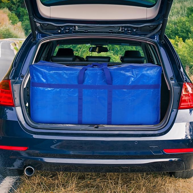4 Pcs 66 Gallon Large Moving Bags with Zipper and Handles Foldable Storage Duffle Bags Heavy Duty Extra Large Totes for College Dorm Travel Clothes Blankets Bedding Moving (Blue)