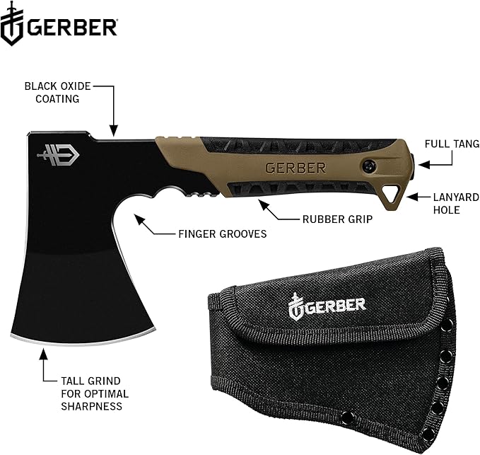 Gerber Gear Pack Hatchet - 3.5" Steel Blade Axe with Full Tang - Survival, Bushcraft and Camping Gear - with Mountable Nylon Sheath