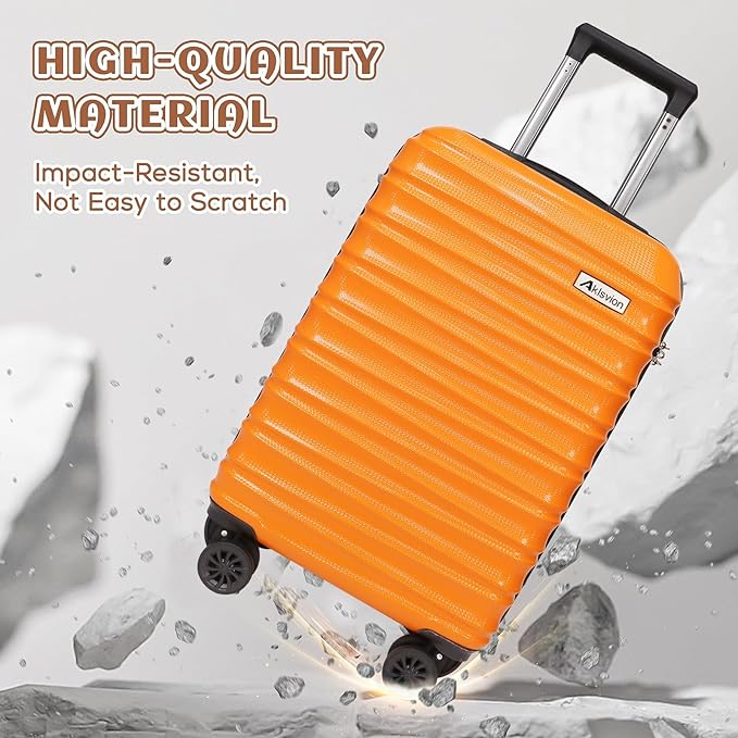 Luggage Set 3 Piece Luggage Set ABS hardshell Spinner Wheels Luggage Carry on Suitcase with Weekender bag & Toiletry bag（Orange）