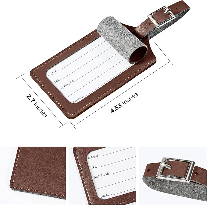 Travelambo Luggage Tags for Suitcases PU Leather Travel Tags Bag Tags Privacy Protection Travel Essentials