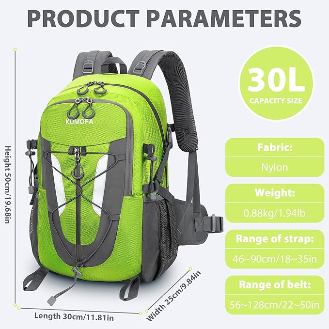 Hiking Backpack 30L Lightweight Travel Daypack Small Day Pack for Men Women Outdoor Camping Backpacking, Green