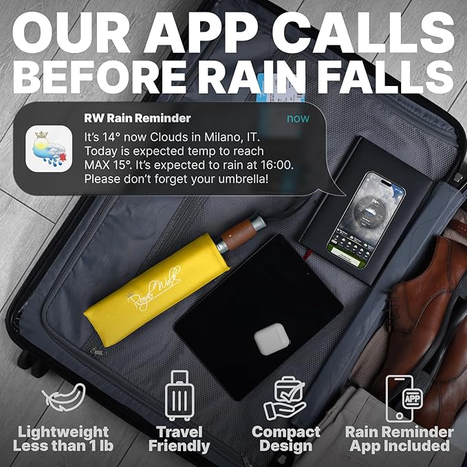Royal Walk Windproof Folding Travel Umbrella Compact and Strong Luxurious Real Wood Handle Automatic Open Close Vented Double Canopy for Men and Women