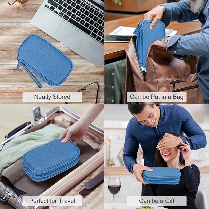 FYY Electronic Organizer, Travel Organizer Bag Pouch, Electronic Accessories Carry Case, Portable Waterproof Double Layers All-in-One Storage Bag for Cable, Cord, Charger, Phone, Earphone, Cyan