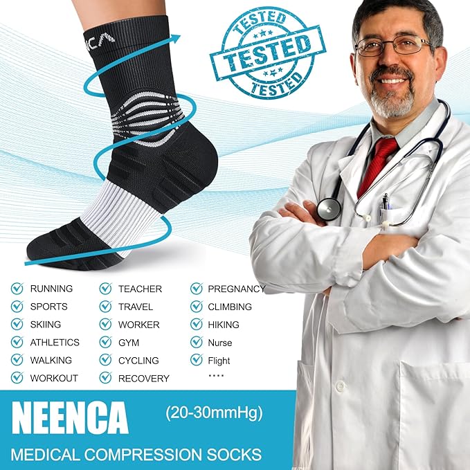 NEENCA Medical Compression Socks, Ankle Compression Stockings for Injury Recovery & Pain Relief, Sports Protection. 20-30mmHg