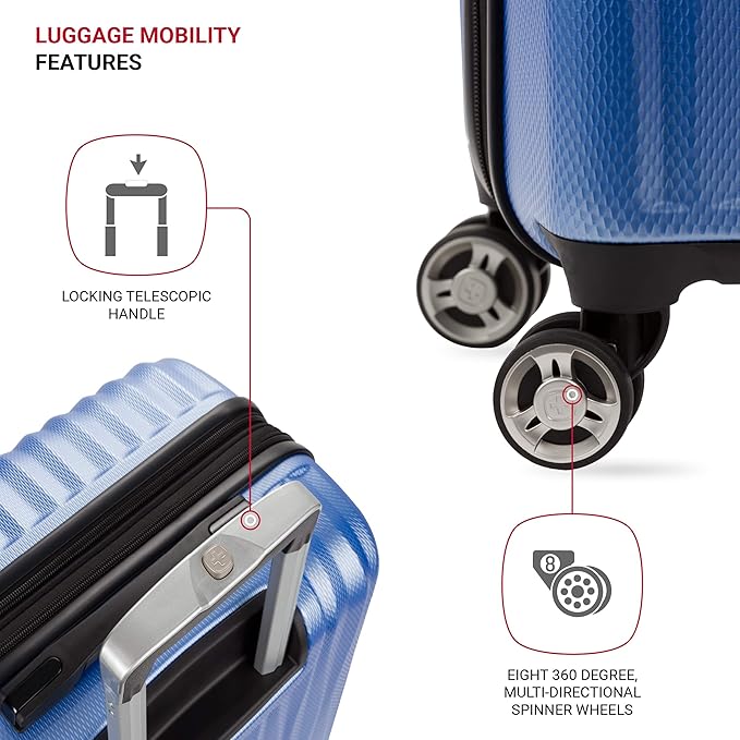 SwissGear 7272 Energie Expandable Hardside Luggage with Spinner Wheels and TSA Lock, Periwinkle Blue, Checked-Medium 24-Inch
