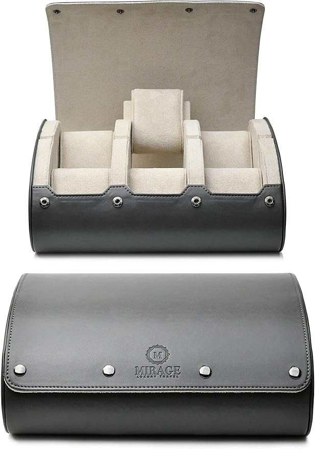 6 watch case box for travel and display organizer - Slate Grey & Ivory White