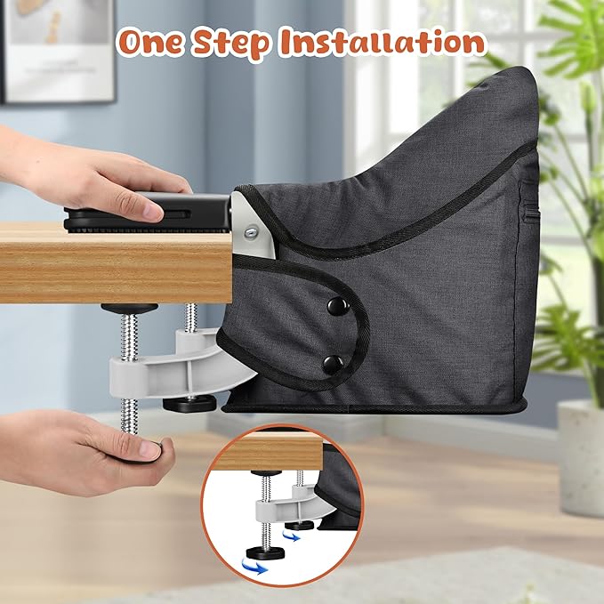 Hook On High Chair, Jozzve Baby High Chair, Portable High Chair for Travel, Foldable Fast Table Chair with Storage Bag, Baby Feeding Seat Clip On High Chair for Home and Travel (Black)