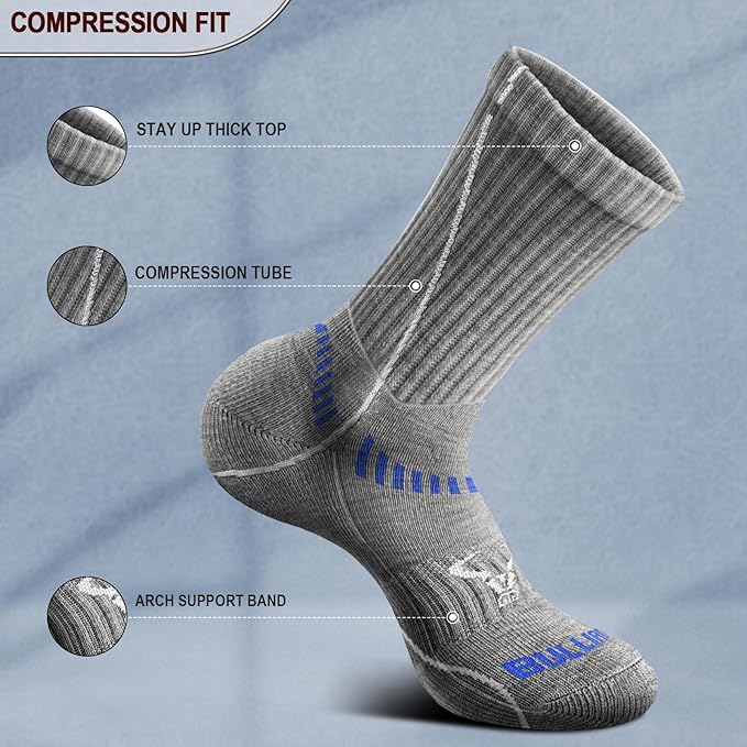 BULLIANT Compression Socks for Men 6Pairs, Athletic Crew Socks Cushioned For Men Sports Running-Arch Support